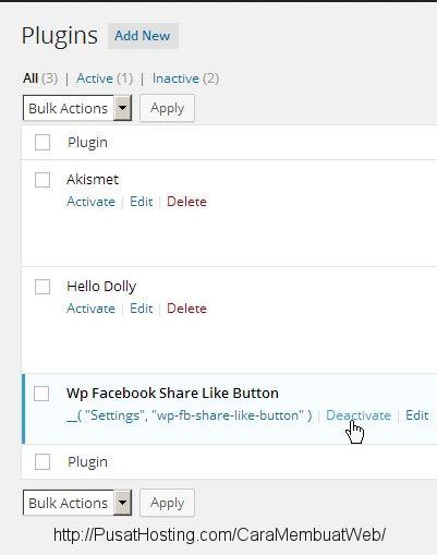 Deactivate pada plugin tidak terpakai