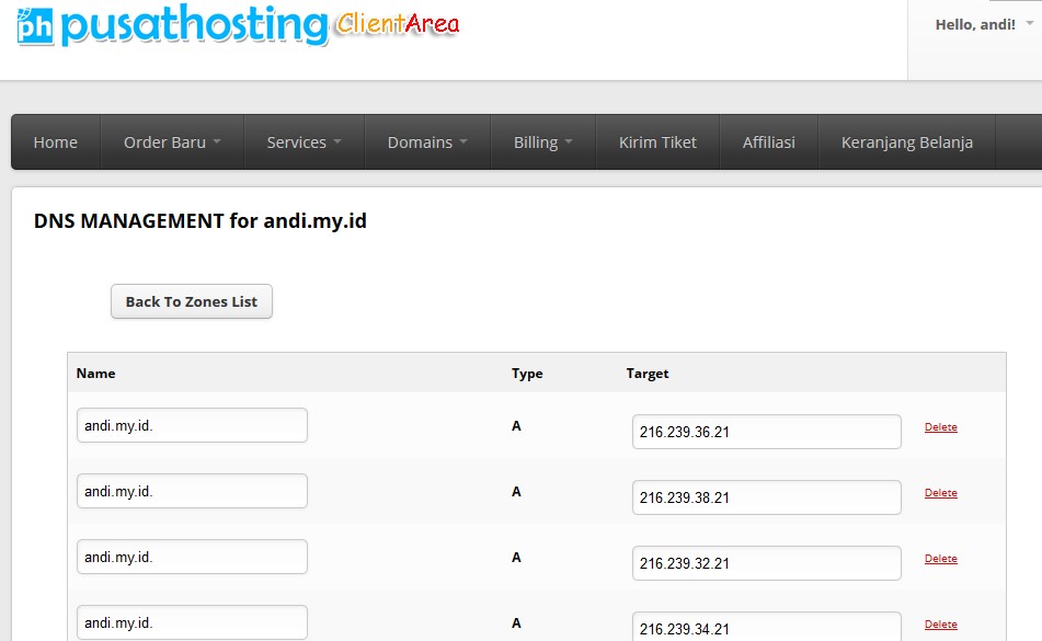 dns manajemen domain id pusathosting